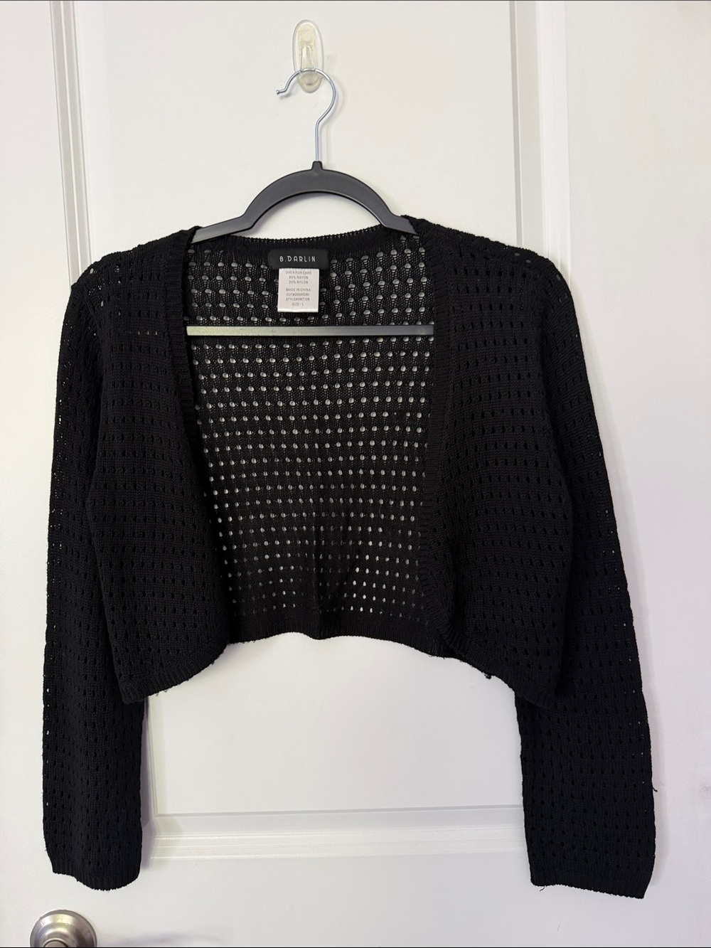 B Darlin Black Open-Weave Cropped Cardigan